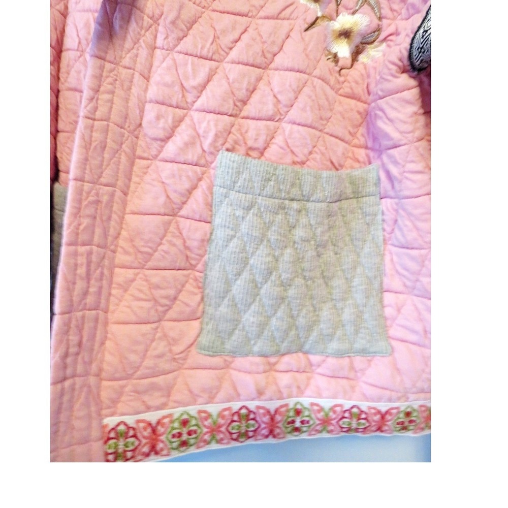 POL Large Quilted Granny Floral Embroidered Open Front Cardigan Boho Pockets - Picture 7 of 14